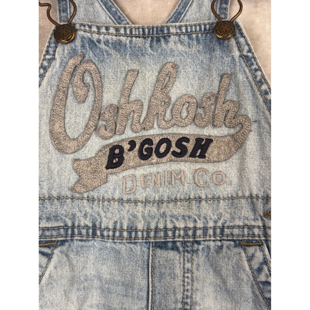 Oshkosh B'gosh Denim Overalls Light Wash Logo Patch Kids 18 Months Snap Crotch - Picture 3 of 5